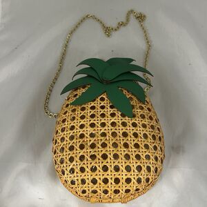 Serpui Sweet Pineapple Wicker Crossbody Bag Yellow Chain Strap